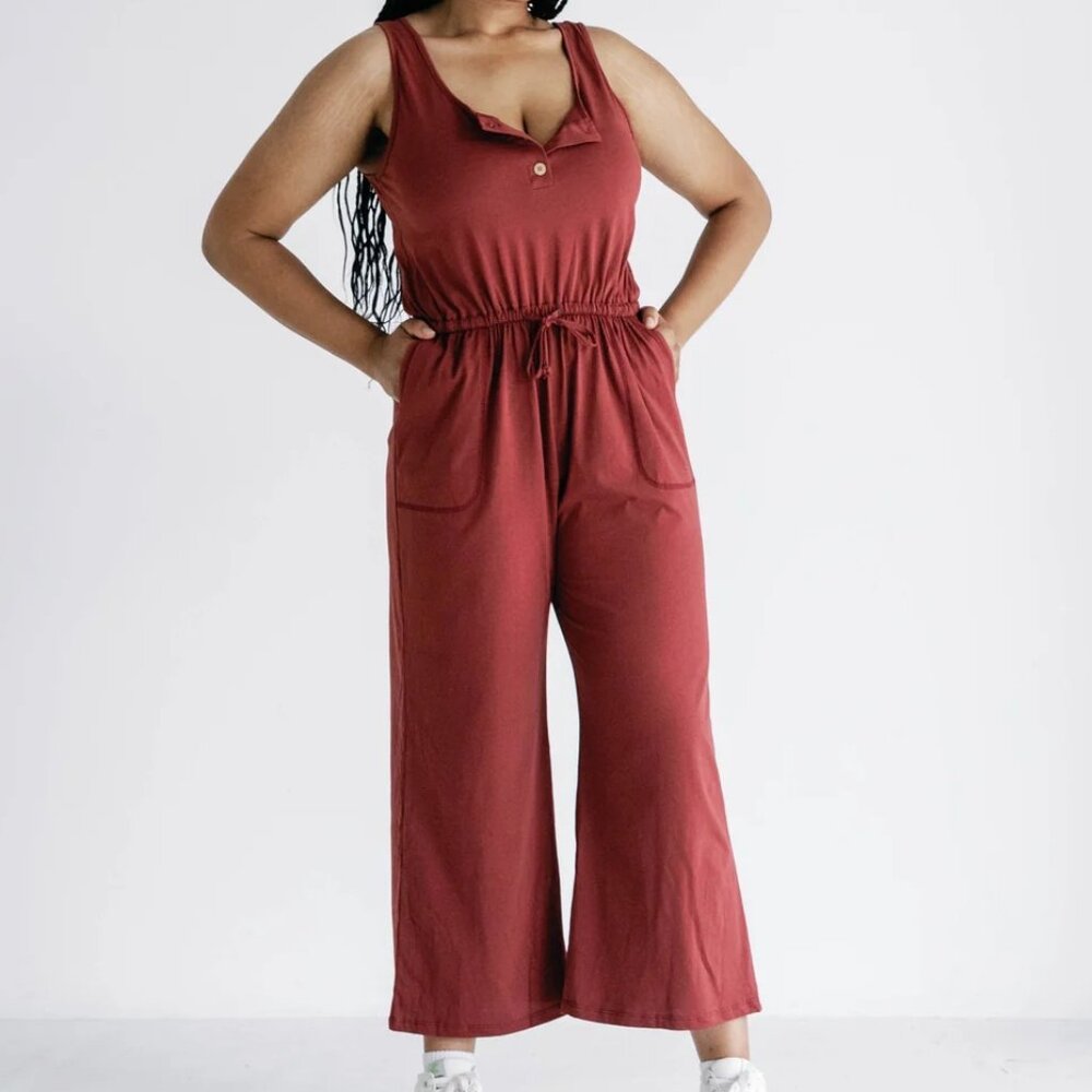 IMBODHI Ella Jumpsuit, Redwood 3X XXXL Plus Athleisure One Piece — Yoga Comfort